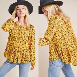 Anthropologie Maeve Yellow Floral Cheyenne Peplum Blouse